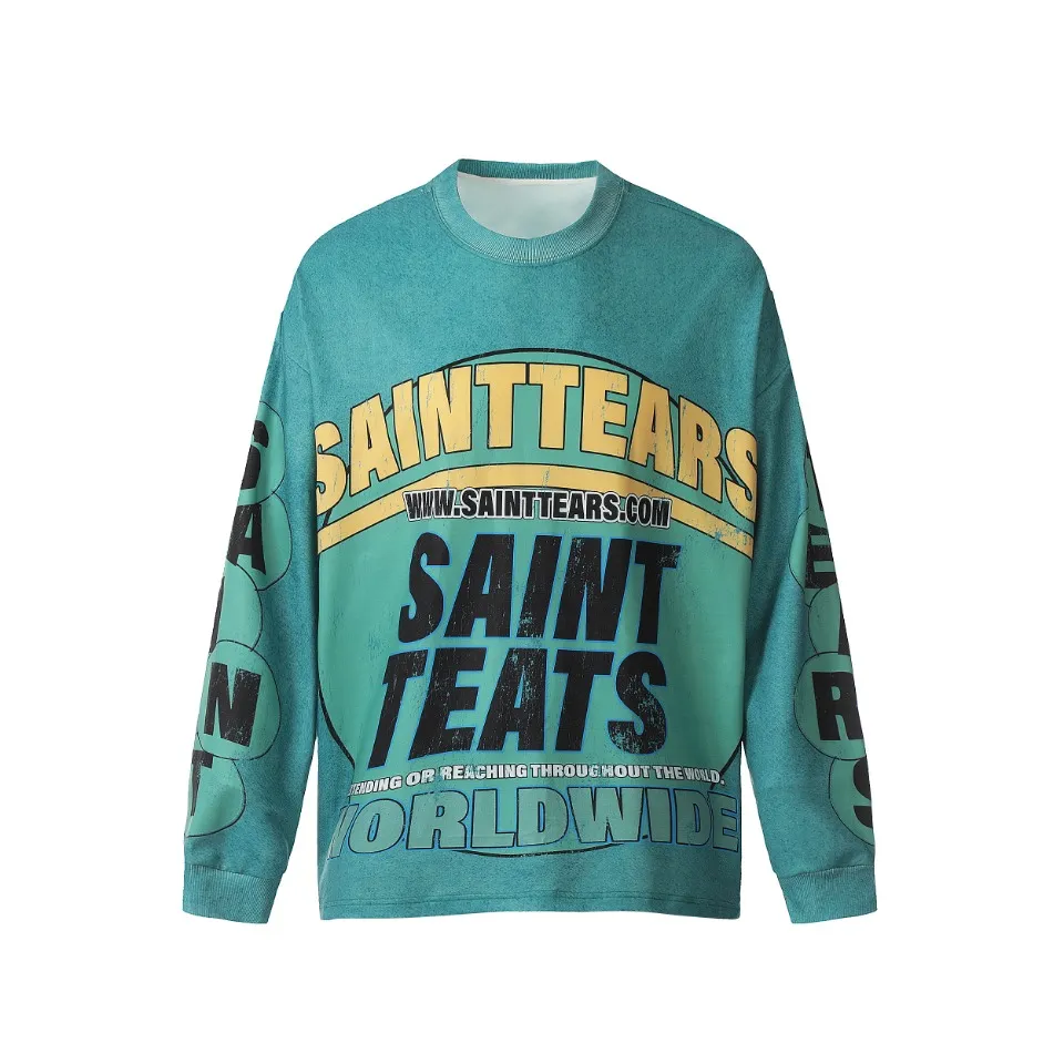 Saint michael tears all-over printed long-sleeved vintage autumn and winter T-shirt Style number: 101 Size: M L XL Wholesale price: 136 Color: floral gray green